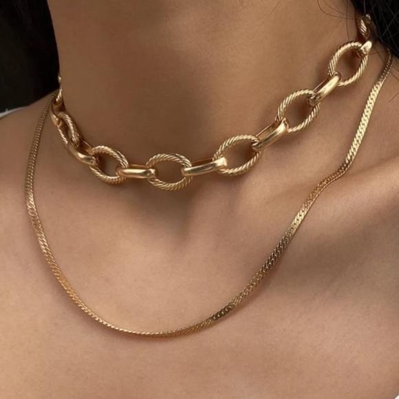 Jewelry - NEW 18K DOUBLE LAYERED LINK CHAIN CHOKER NECKLACE